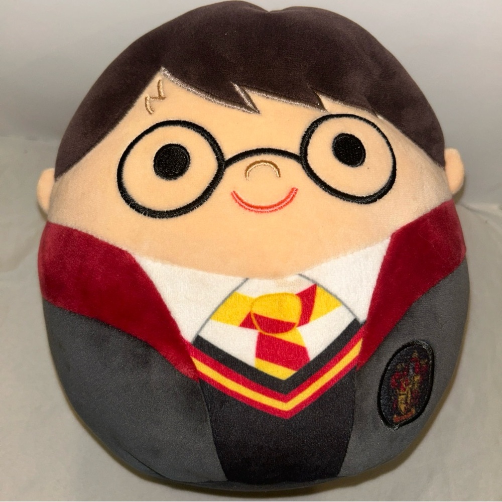 Plush Wizard-Themed Stuffed Animal in Red, Gray, Brown